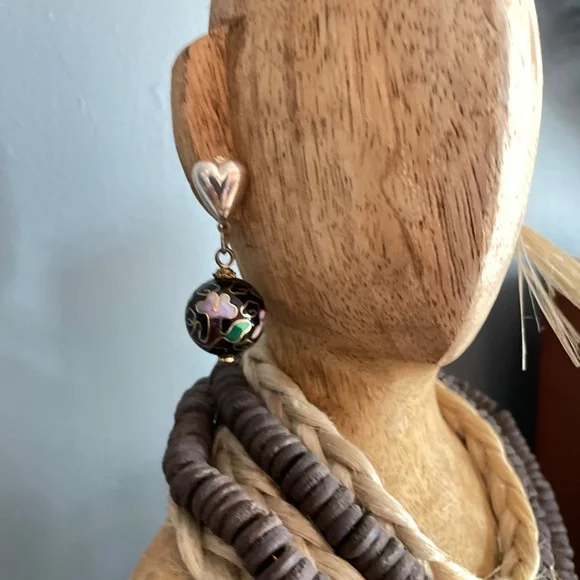 Black cloisonné Rounds, Masha Archer designer earrings